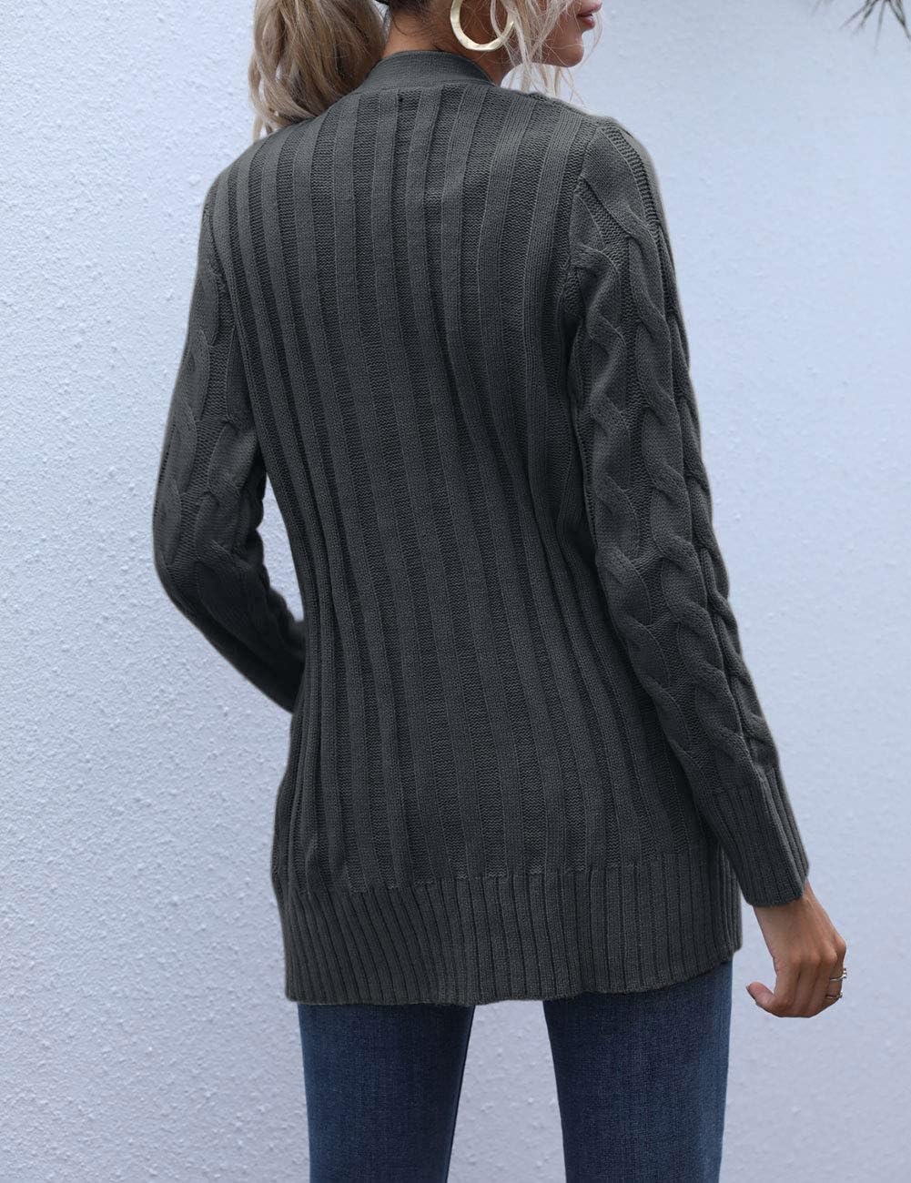 image:imageMEROKEETY Womens Fall 2026 Long Sleeve Cable Knit Cardigan SweatersDark Grey