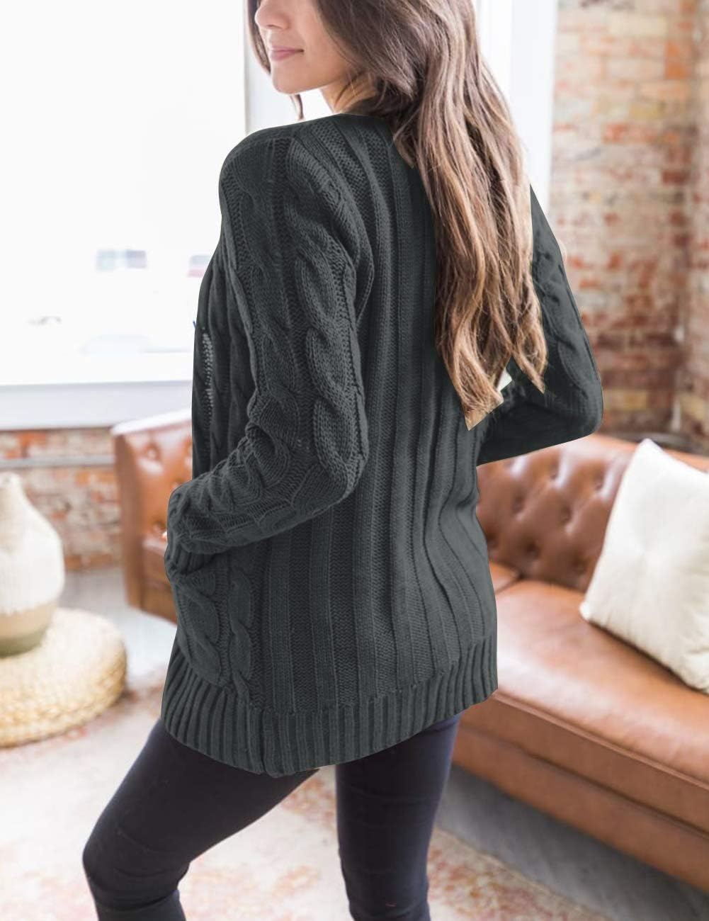 image:imageMEROKEETY Womens Fall 2026 Long Sleeve Cable Knit Cardigan SweatersDark Grey