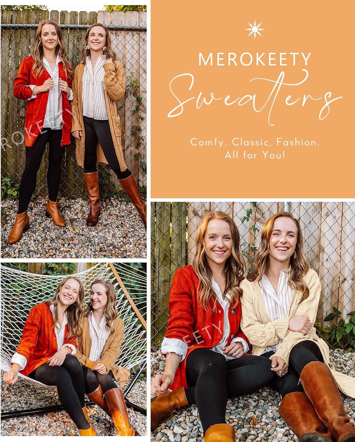image:imageMEROKEETY Womens Fall 2026 Long Sleeve Cable Knit Cardigan SweatersLight Apricot