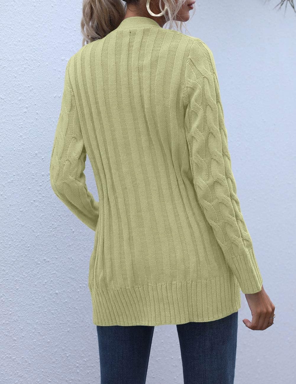 image:imageMEROKEETY Womens Fall 2026 Long Sleeve Cable Knit Cardigan SweatersLight Green