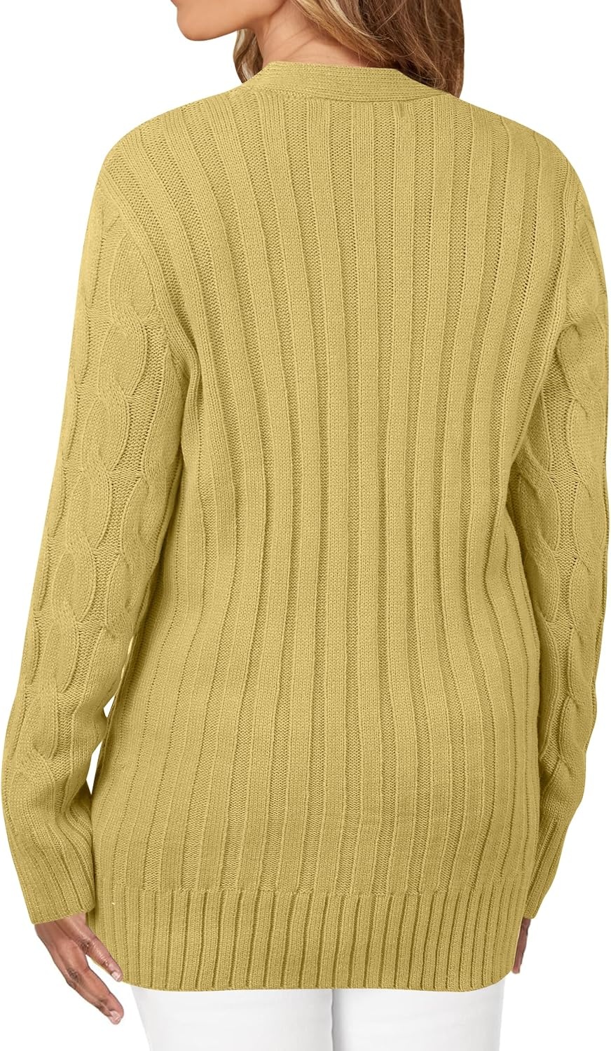 image:imageMEROKEETY Womens Fall 2026 Long Sleeve Cable Knit Cardigan SweatersMustard