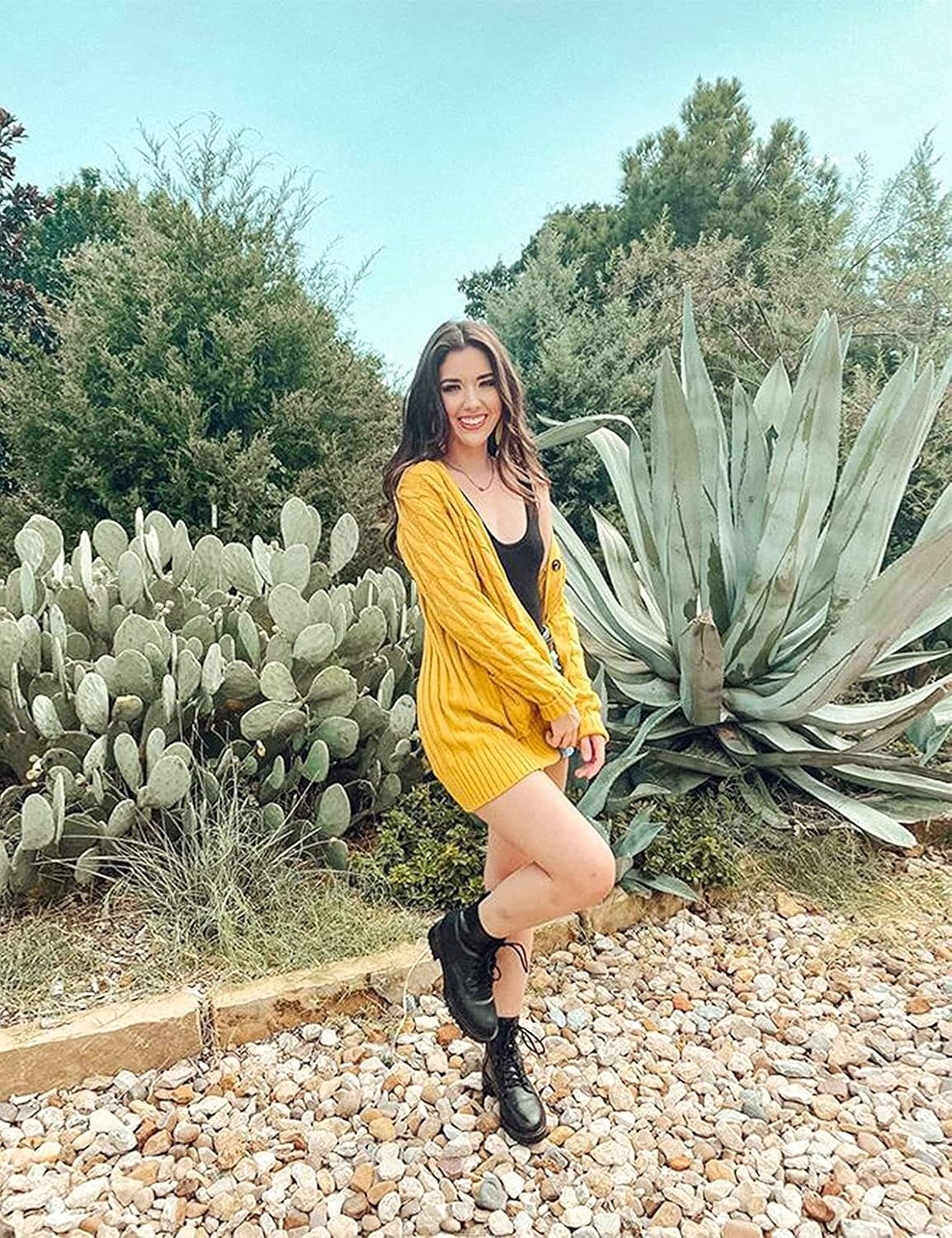 image:imageMEROKEETY Womens Fall 2026 Long Sleeve Cable Knit Cardigan SweatersMustard