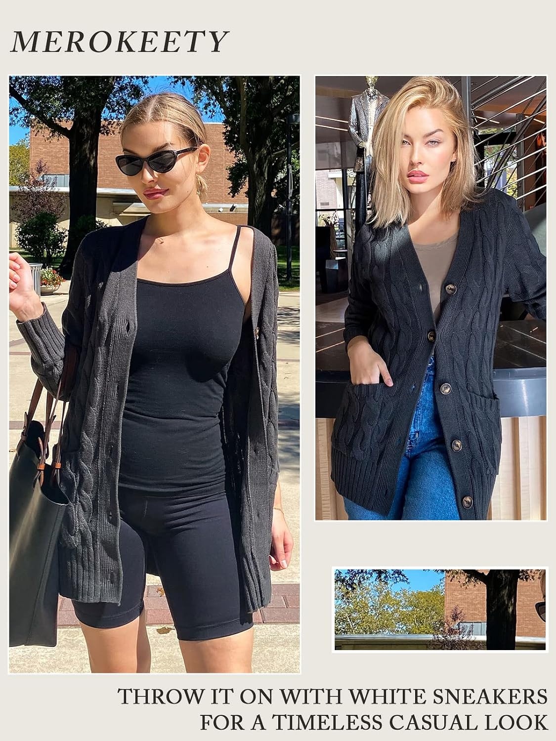 image:imageMEROKEETY Womens Fall 2026 Long Sleeve Cable Knit Cardigan SweatersNavy