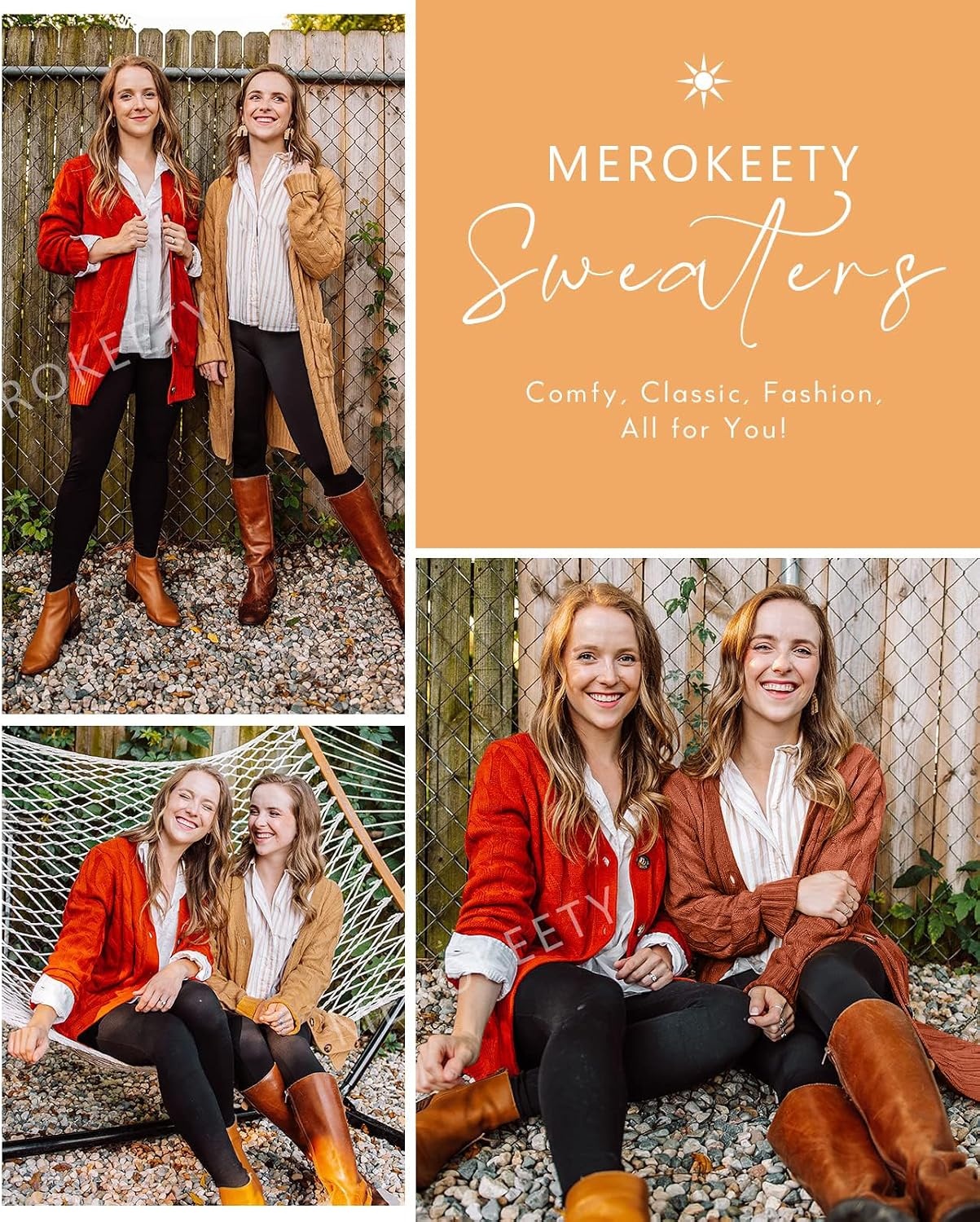 image:imageMEROKEETY Womens Fall 2026 Long Sleeve Cable Knit Cardigan SweatersRust