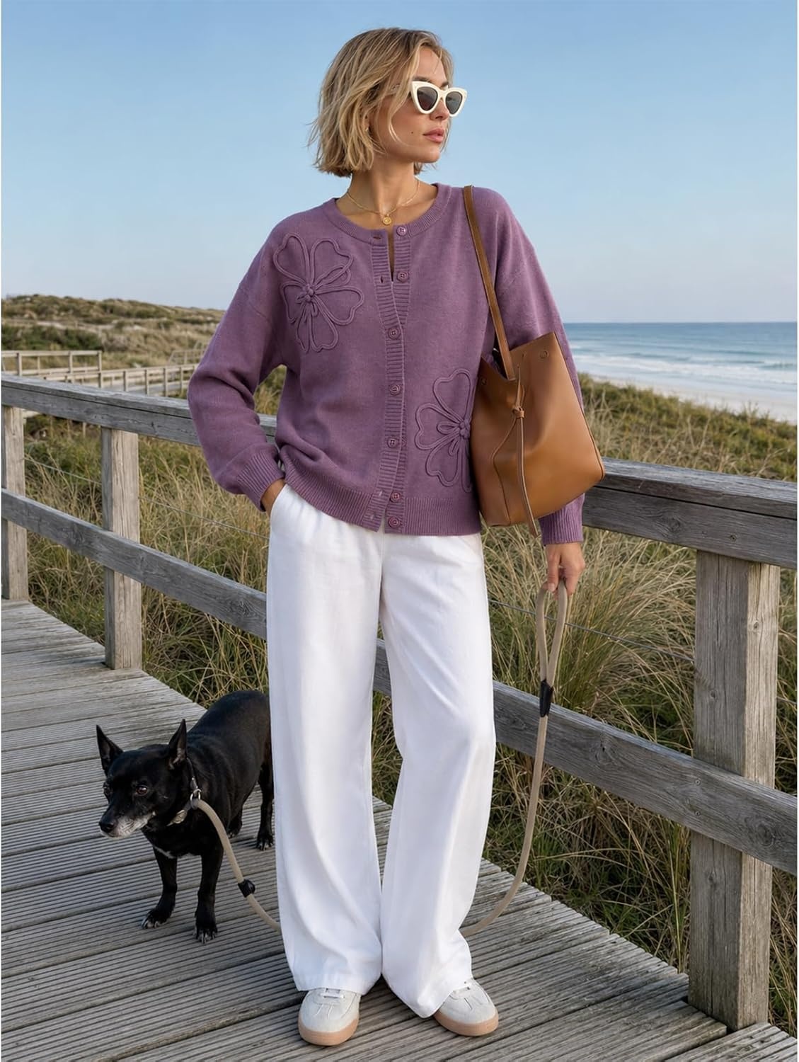 image:imageMEROKEETY Womens Fall Floral Button Up Lightweight Cardigan Sweater TrendyPurple