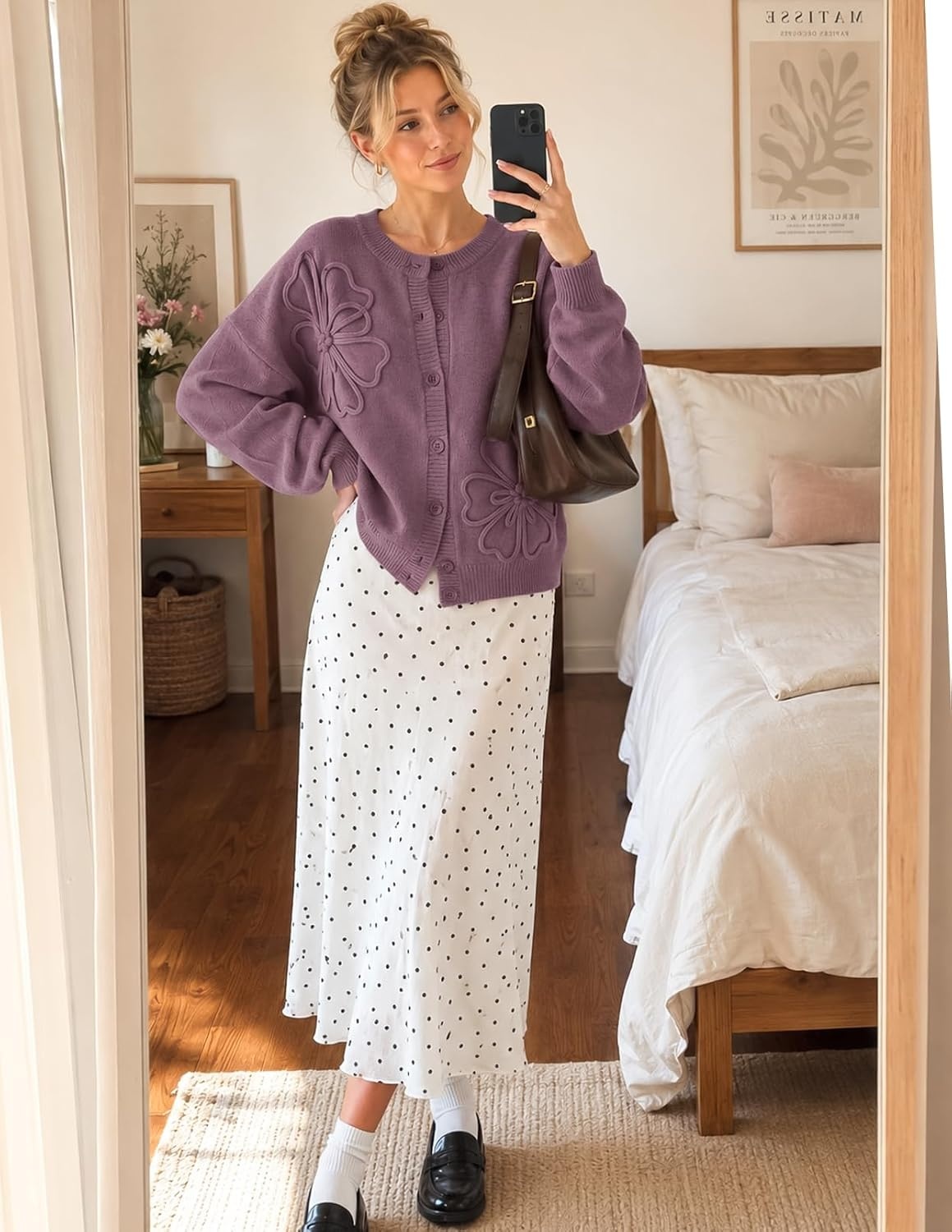 image:imageMEROKEETY Womens Fall Floral Button Up Lightweight Cardigan Sweater TrendyPurple