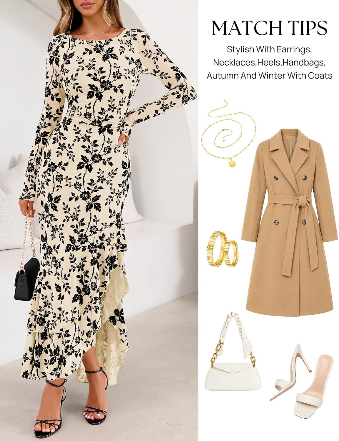 image:imageMEROKEETY Womens Fall Wedding Guest Cocktail Formal Maxi DressesApricot