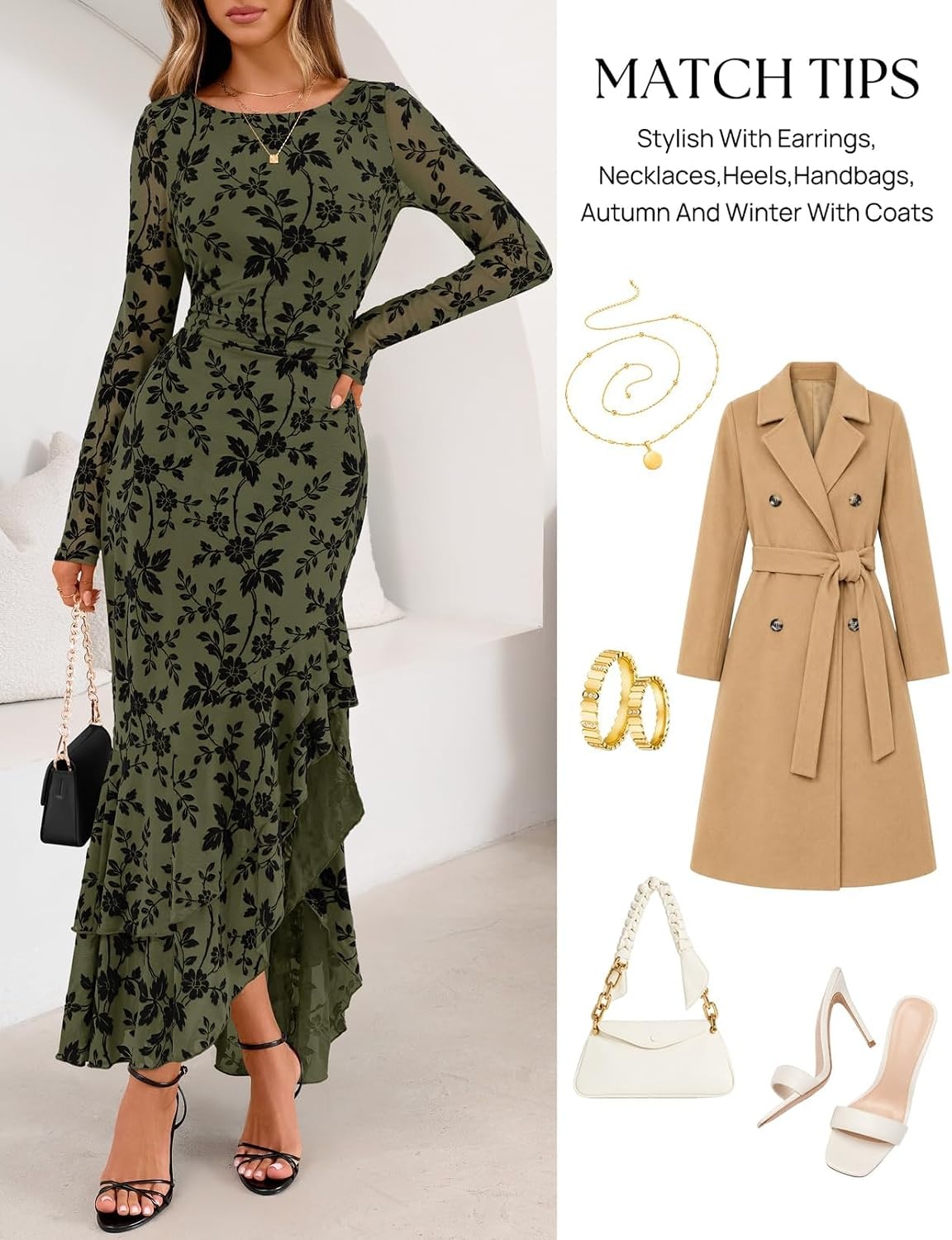 image:imageMEROKEETY Womens Fall Wedding Guest Cocktail Formal Maxi DressesArmy Green