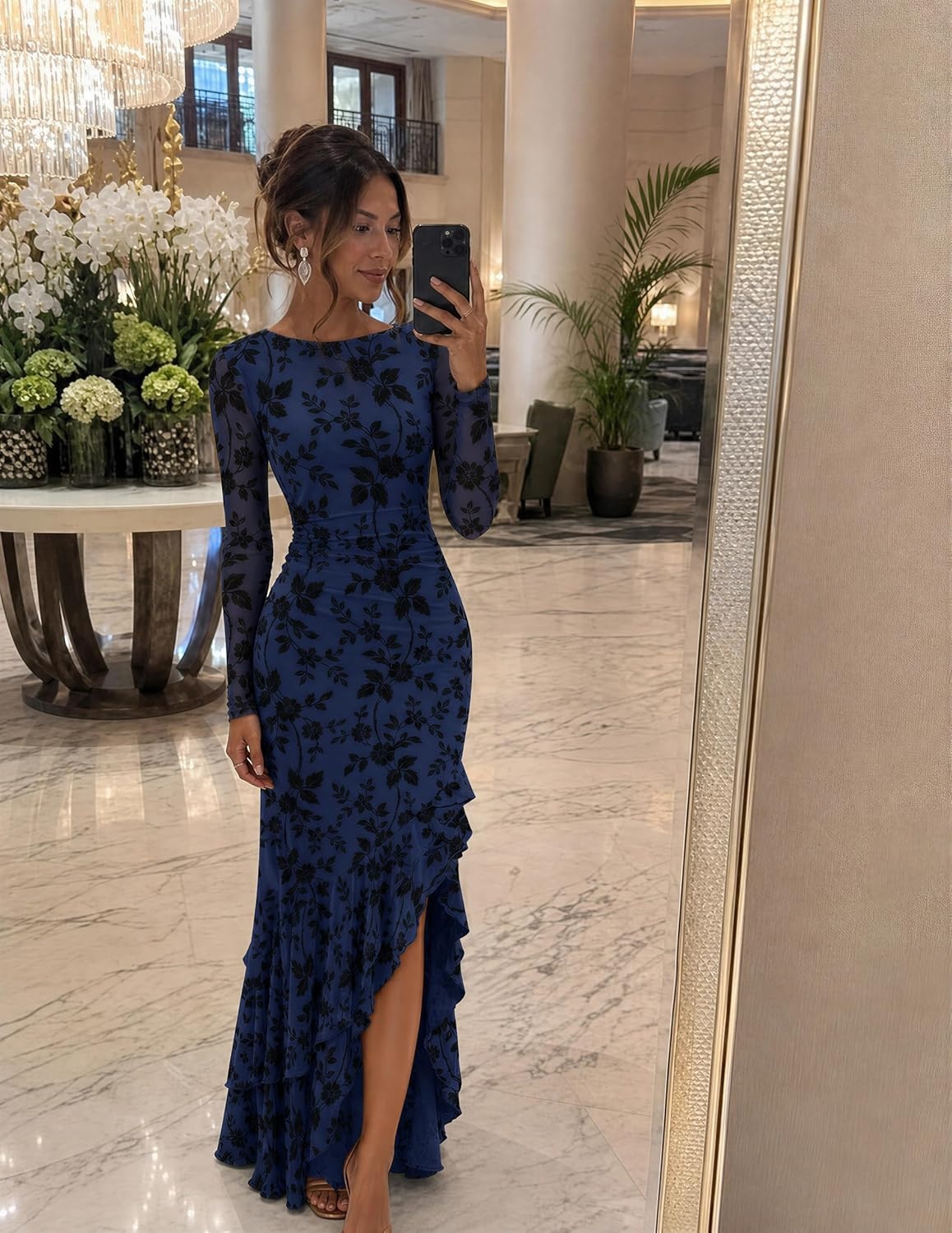 image:imageMEROKEETY Womens Fall Wedding Guest Cocktail Formal Maxi DressesNavy