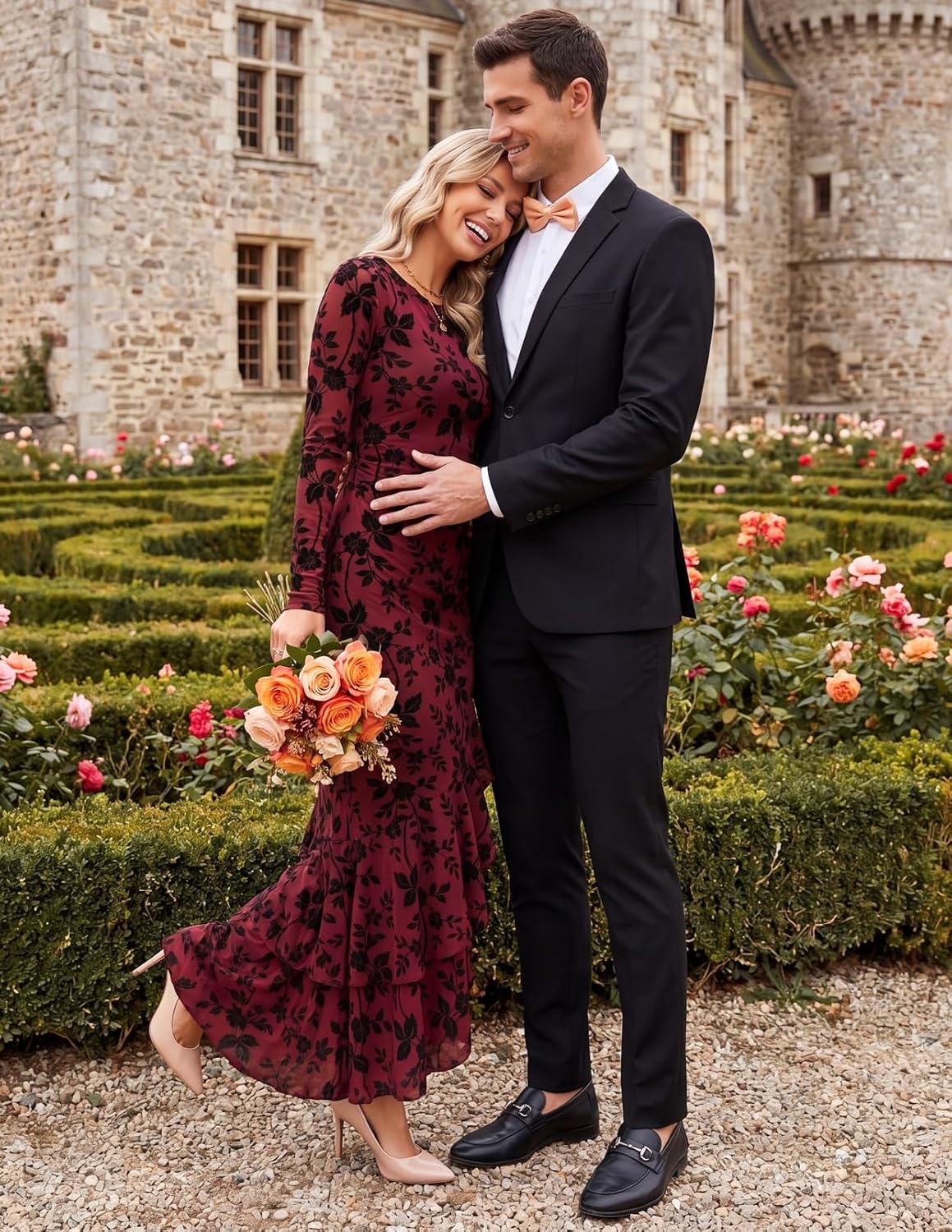 image:imageMEROKEETY Womens Fall Wedding Guest Cocktail Formal Maxi DressesWine