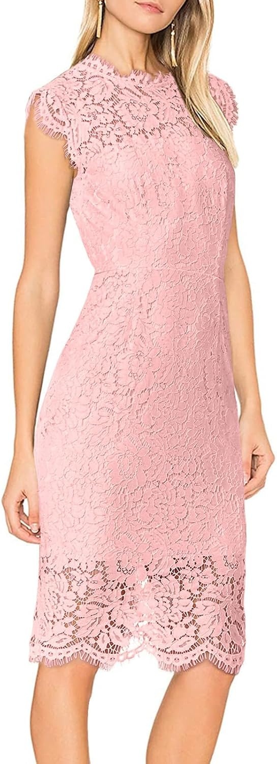 image:imageMEROKEETY Womens Lace Floral Cocktail Wedding Guest Elegant Formal DressesBlush Bean