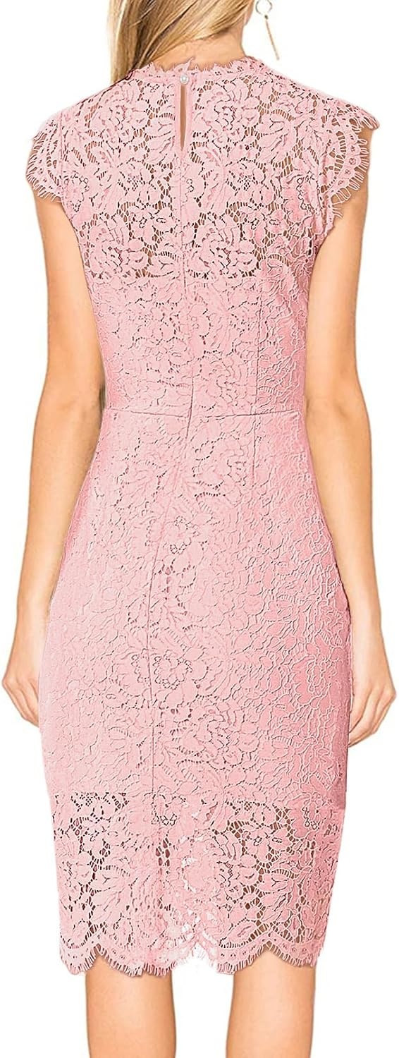 image:imageMEROKEETY Womens Lace Floral Cocktail Wedding Guest Elegant Formal DressesBlush Bean