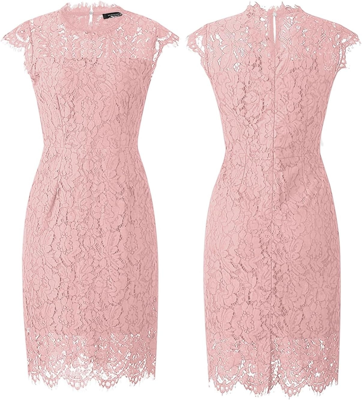 image:imageMEROKEETY Womens Lace Floral Cocktail Wedding Guest Elegant Formal DressesBlush Bean