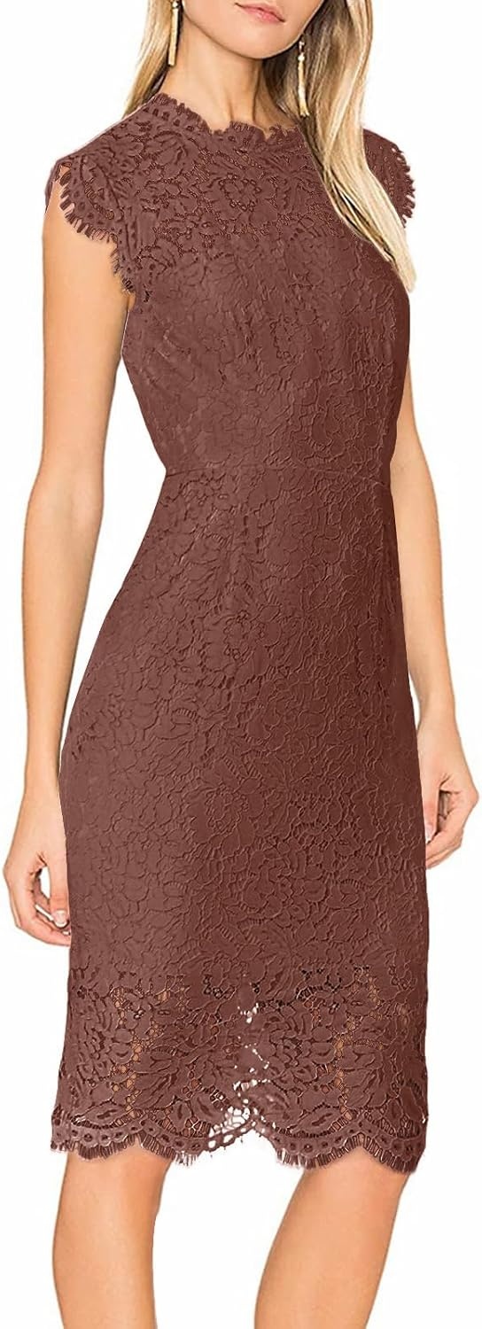 image:imageMEROKEETY Womens Lace Floral Cocktail Wedding Guest Elegant Formal DressesCoffee