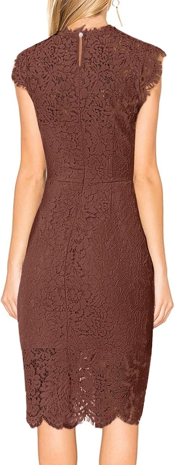 image:imageMEROKEETY Womens Lace Floral Cocktail Wedding Guest Elegant Formal DressesCoffee