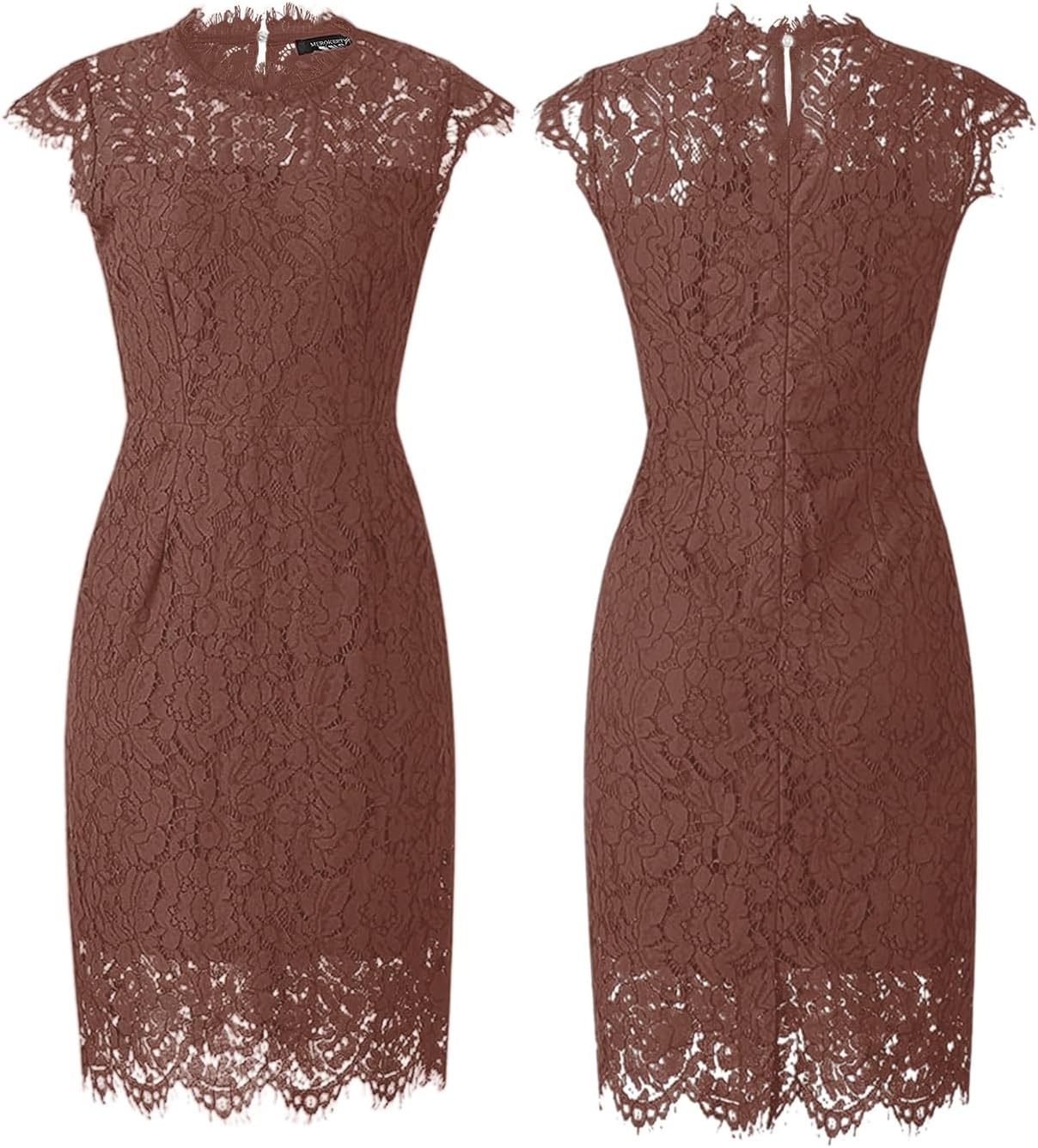 image:imageMEROKEETY Womens Lace Floral Cocktail Wedding Guest Elegant Formal DressesCoffee