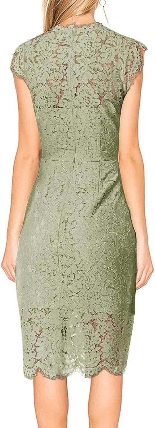 image:imageMEROKEETY Womens Lace Floral Cocktail Wedding Guest Elegant Formal DressesLight Olive