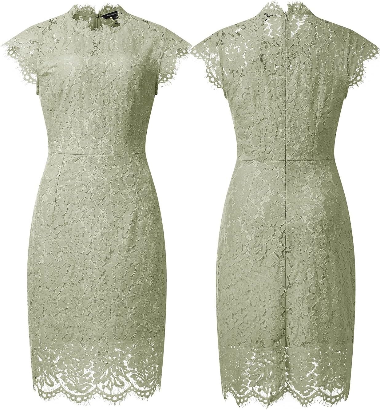 image:imageMEROKEETY Womens Lace Floral Cocktail Wedding Guest Elegant Formal DressesLight Olive