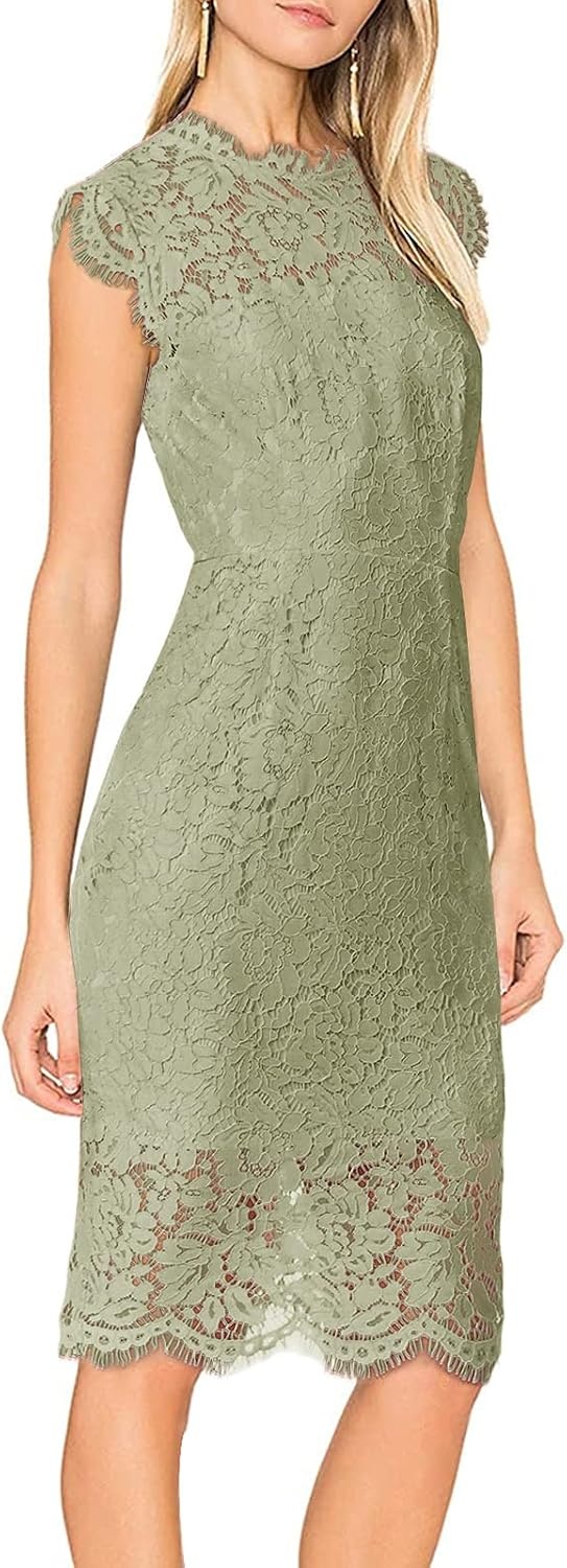 image:imageMEROKEETY Womens Lace Floral Cocktail Wedding Guest Elegant Formal DressesLight Olive