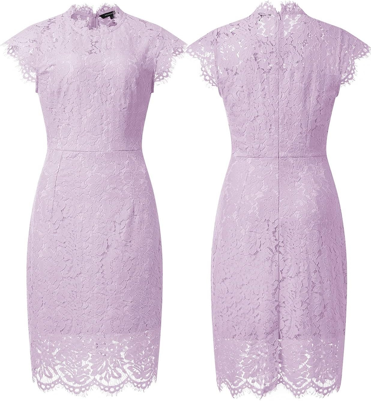 image:imageMEROKEETY Womens Lace Floral Cocktail Wedding Guest Elegant Formal DressesLight Violet