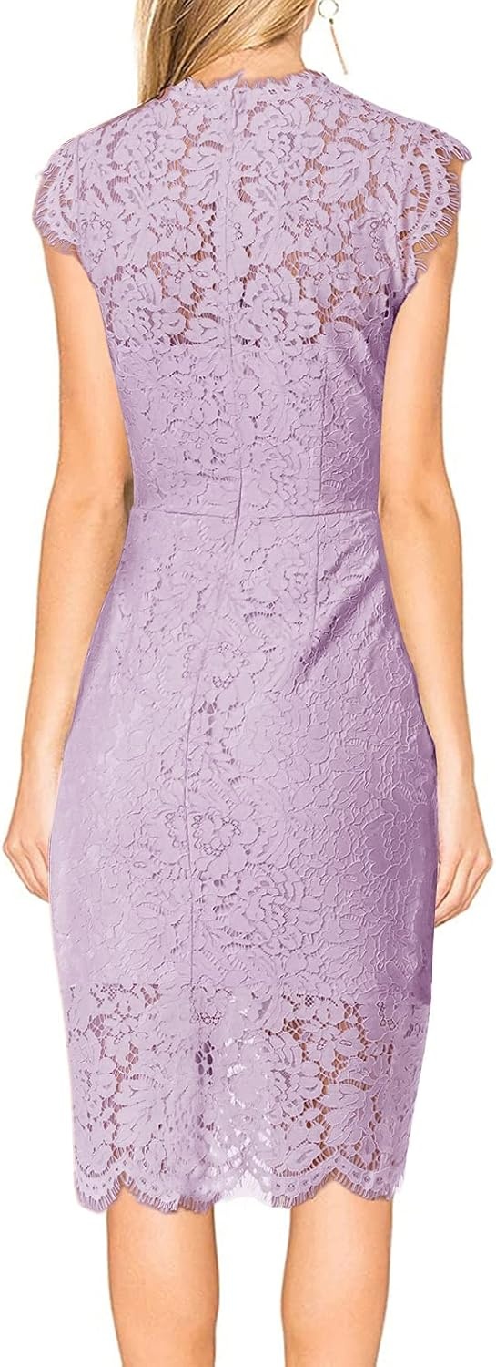 image:imageMEROKEETY Womens Lace Floral Cocktail Wedding Guest Elegant Formal DressesLight Violet