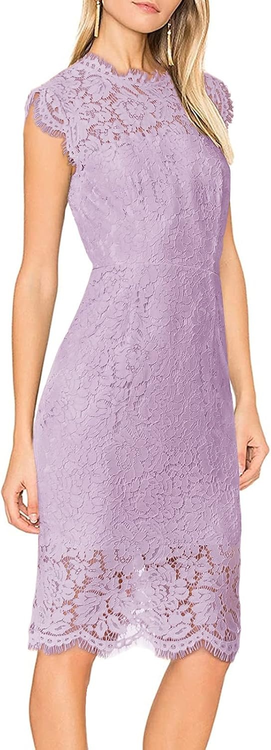 image:imageMEROKEETY Womens Lace Floral Cocktail Wedding Guest Elegant Formal DressesLight Violet