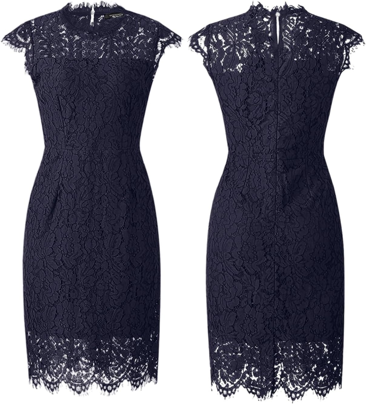 image:imageMEROKEETY Womens Lace Floral Cocktail Wedding Guest Elegant Formal DressesNavy