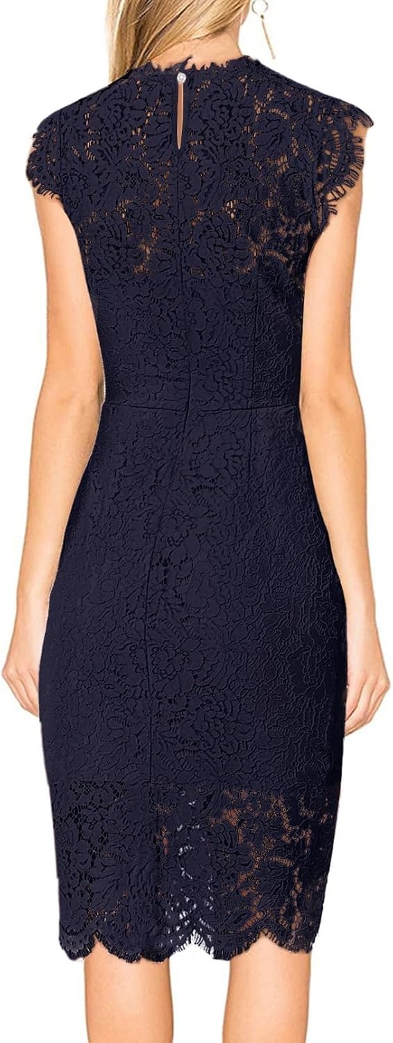 image:imageMEROKEETY Womens Lace Floral Cocktail Wedding Guest Elegant Formal DressesNavy