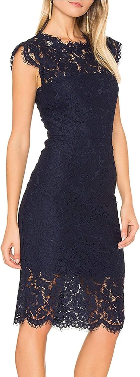 image:imageMEROKEETY Womens Lace Floral Cocktail Wedding Guest Elegant Formal DressesNavy