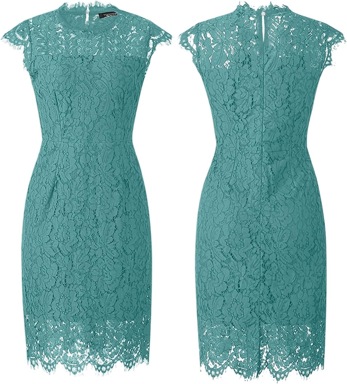 image:imageMEROKEETY Womens Lace Floral Cocktail Wedding Guest Elegant Formal DressesTurquoise