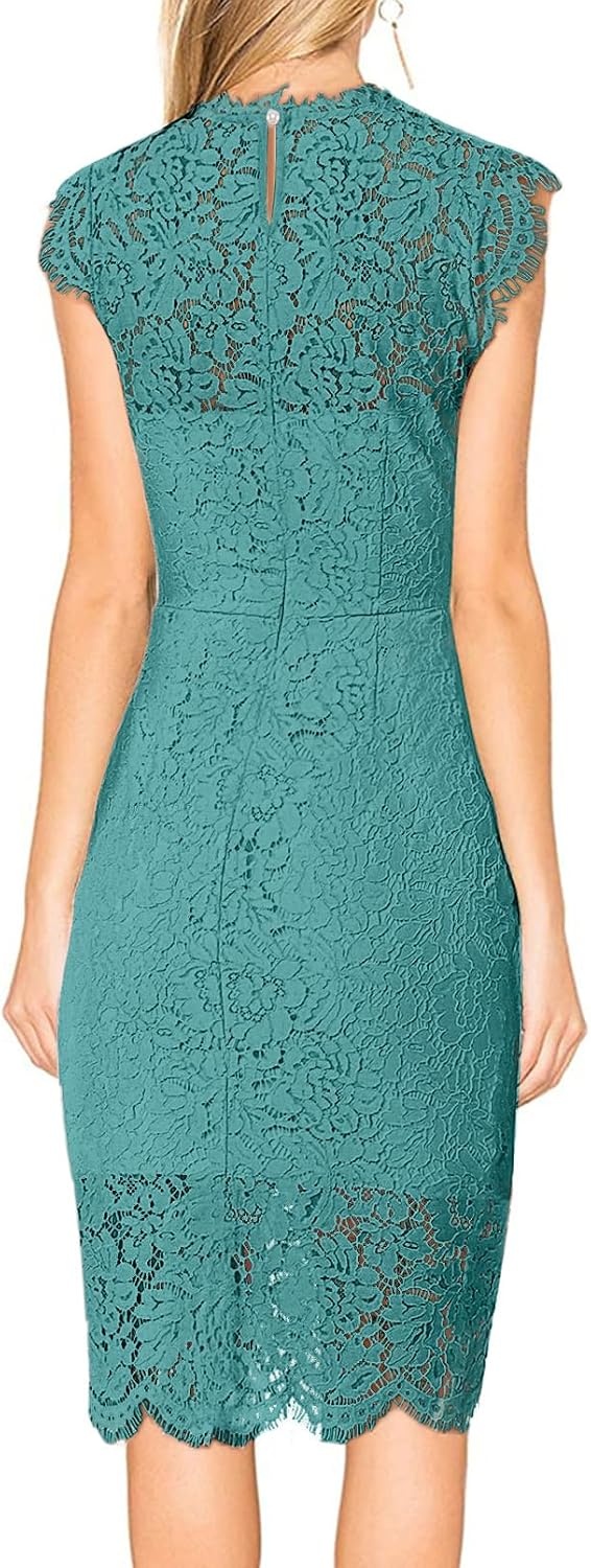 image:imageMEROKEETY Womens Lace Floral Cocktail Wedding Guest Elegant Formal DressesTurquoise