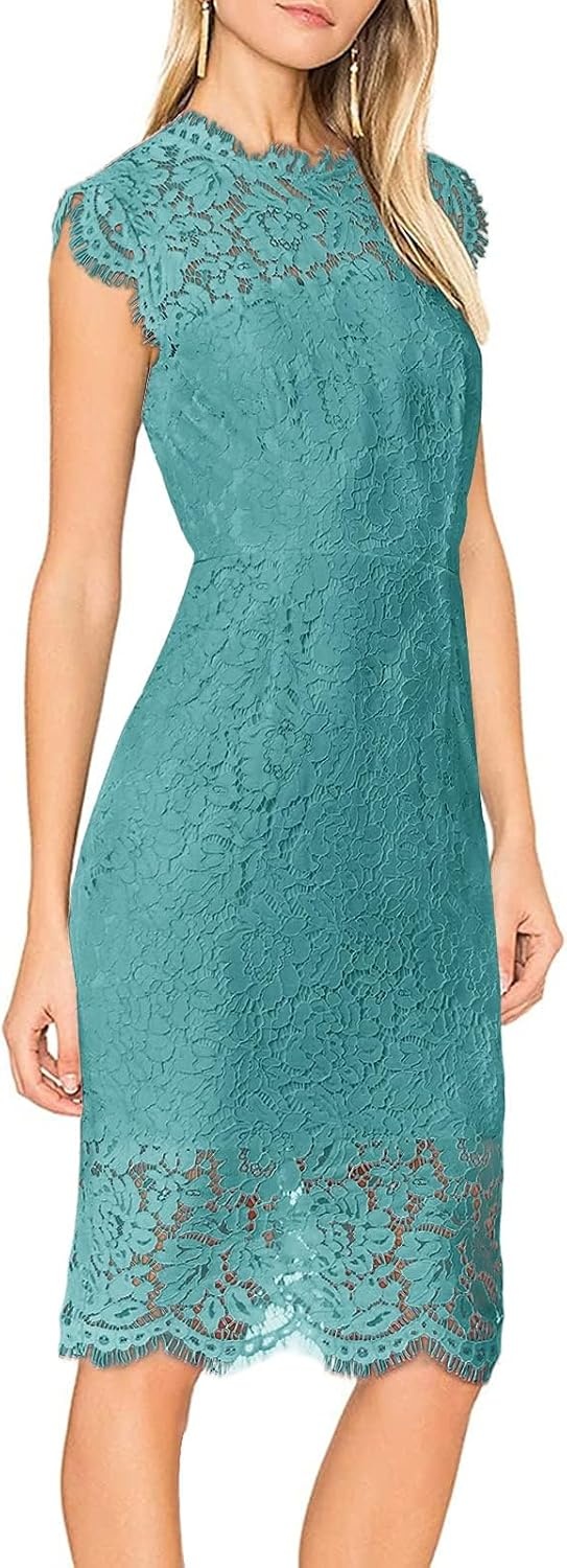 image:imageMEROKEETY Womens Lace Floral Cocktail Wedding Guest Elegant Formal DressesTurquoise