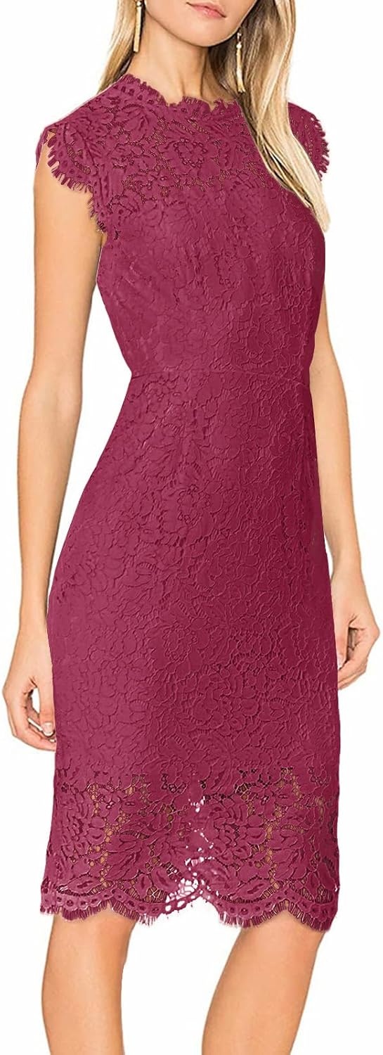 image:imageMEROKEETY Womens Lace Floral Cocktail Wedding Guest Elegant Formal DressesVelvet Wine