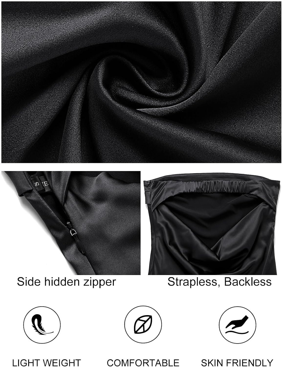 image:imageMEROKEETY Womens Satin Strapless Bodycon Wedding Guest Maxi DressBlack
