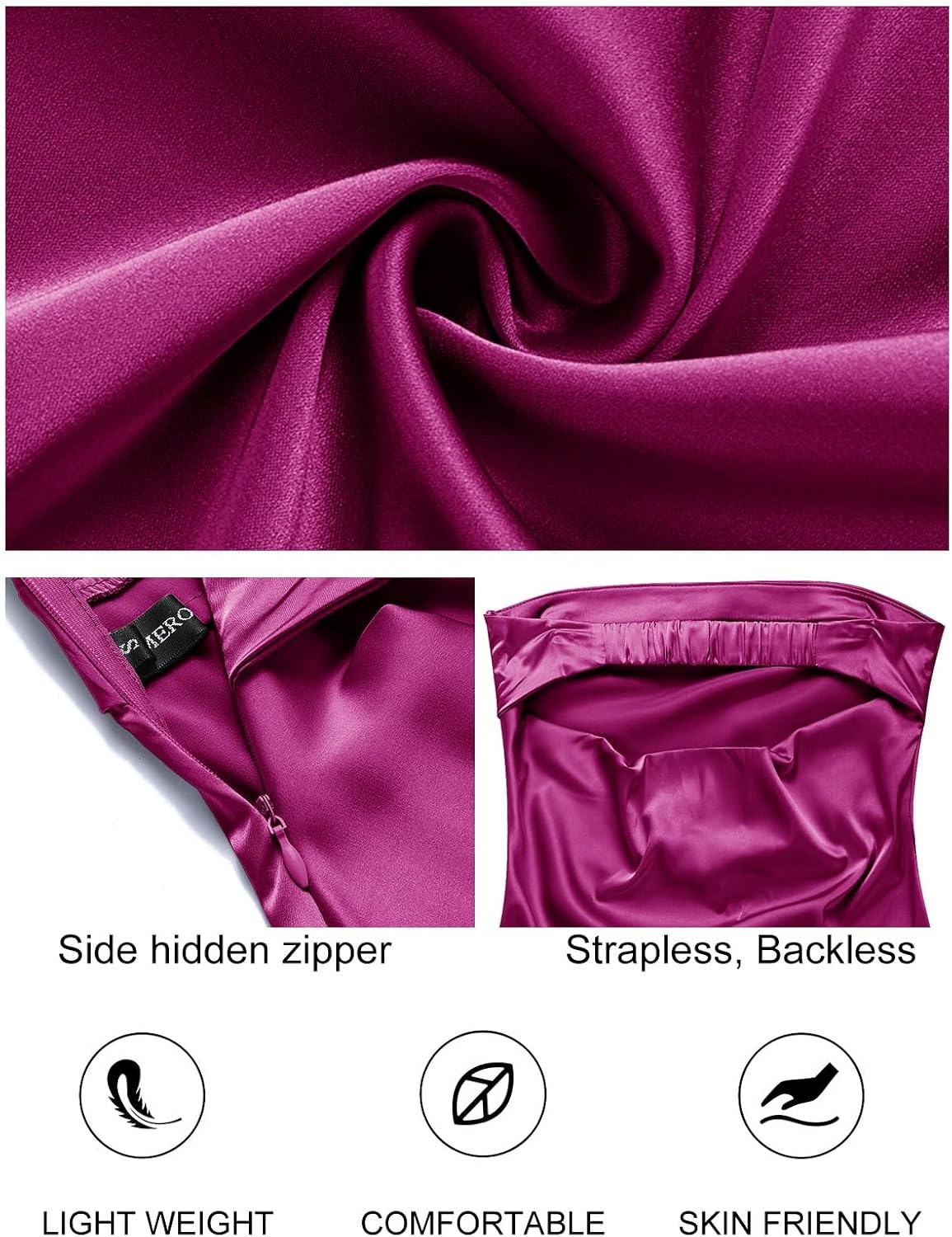 image:imageMEROKEETY Womens Satin Strapless Bodycon Wedding Guest Maxi DressEggplant