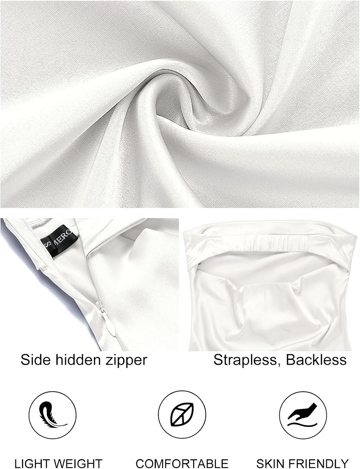 image:imageMEROKEETY Womens Satin Strapless Bodycon Wedding Guest Maxi DressIvory