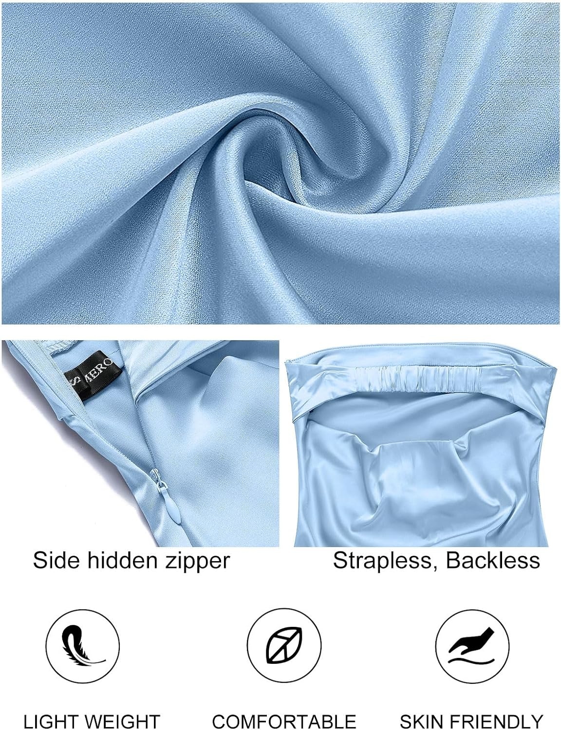 image:imageMEROKEETY Womens Satin Strapless Bodycon Wedding Guest Maxi DressLight Blue