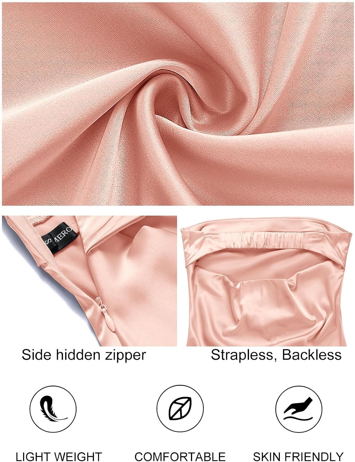 image:imageMEROKEETY Womens Satin Strapless Bodycon Wedding Guest Maxi DressLight Pink
