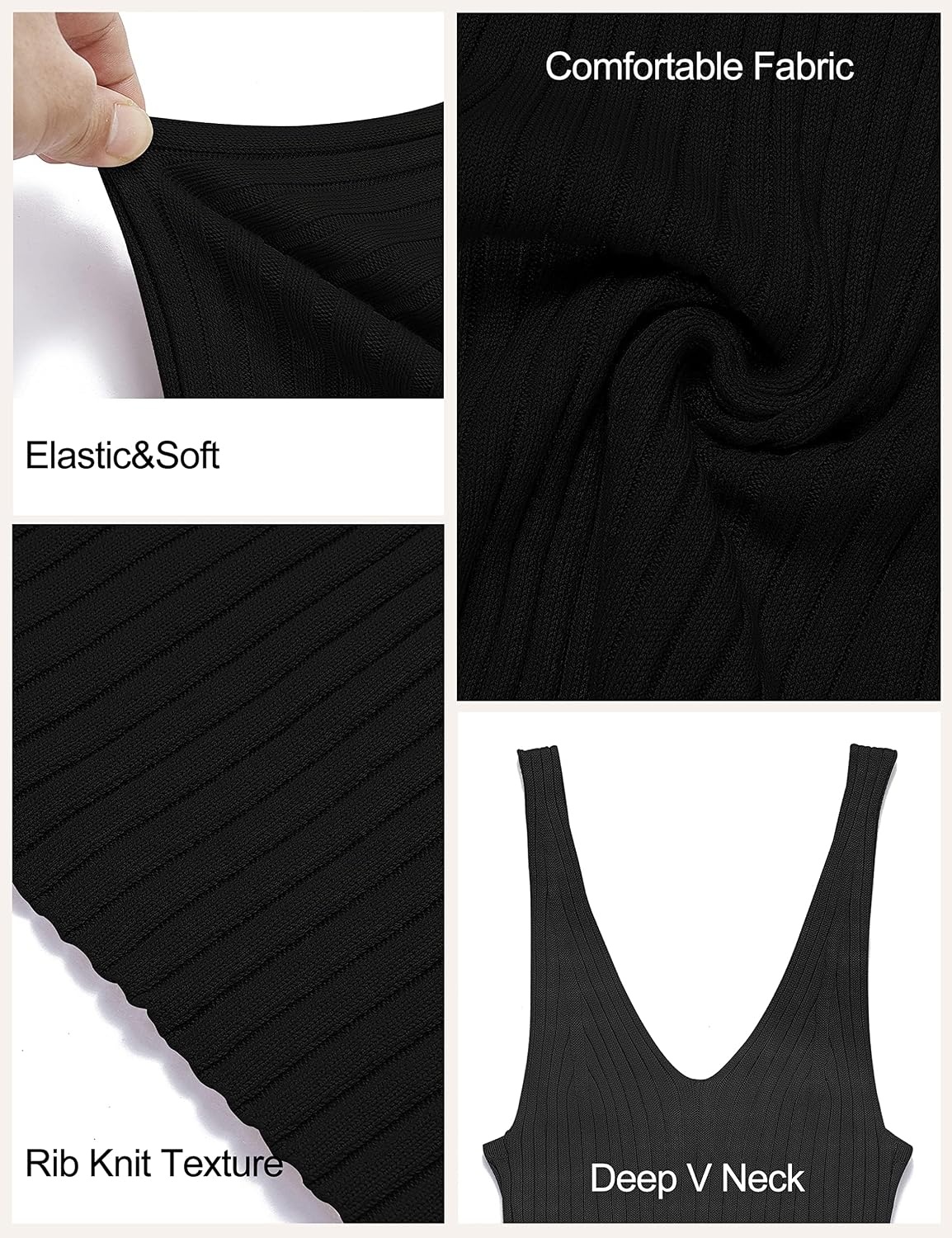 image:imageMEROKEETY Womens Summer Bodycon Deep V Neck Sleeveless Knit Midi Dress 2026Black