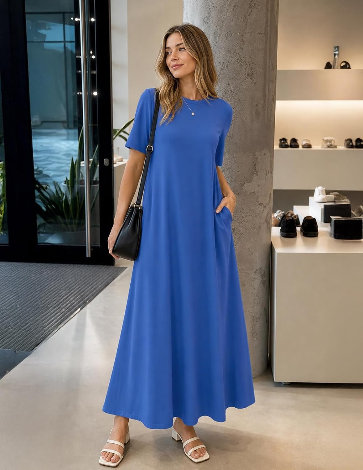 image:imageMEROKEETY Womens Summer Casual Short Sleeve Maxi Long Tshirt Dress 2026Blue