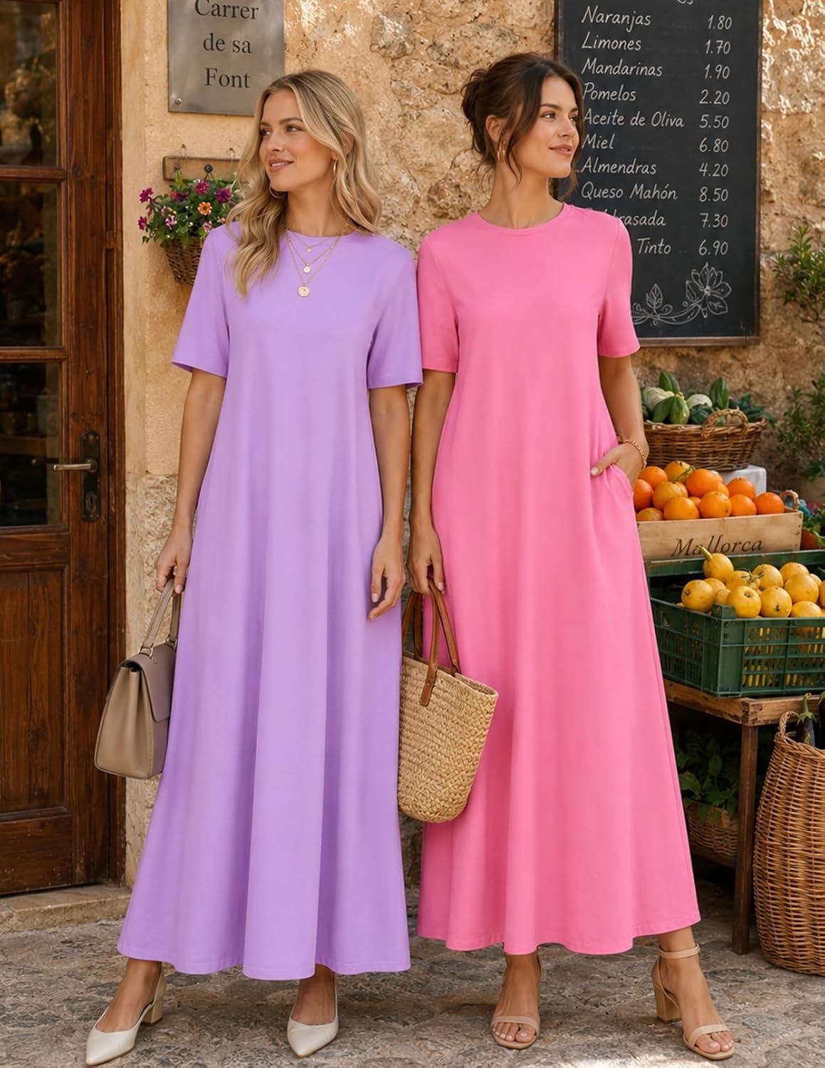 image:imageMEROKEETY Womens Summer Casual Short Sleeve Maxi Long Tshirt Dress 2026Dustypink