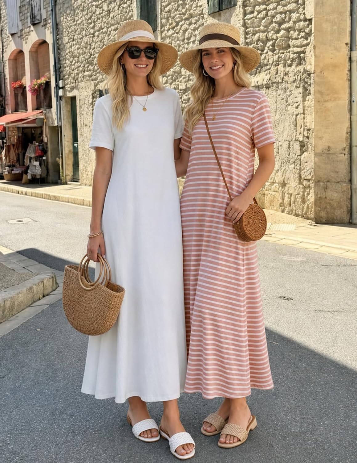image:imageMEROKEETY Womens Summer Casual Short Sleeve Maxi Long Tshirt Dress 2026Pinkwhite