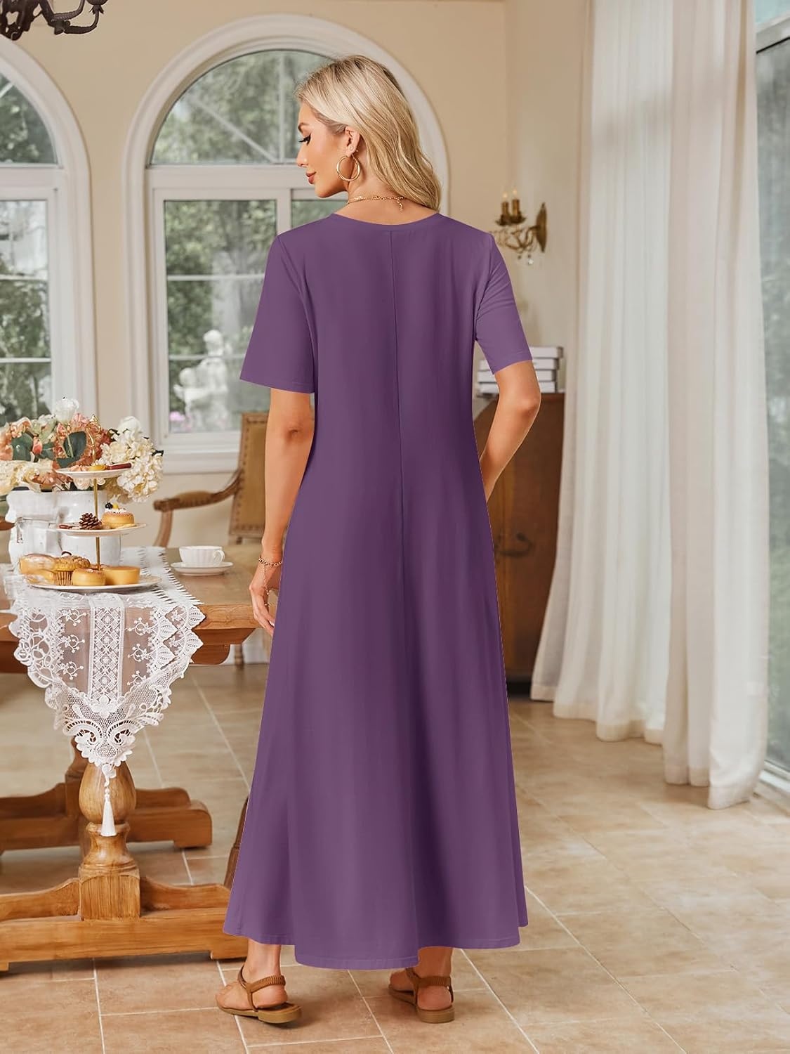 image:imageMEROKEETY Womens Summer Casual Short Sleeve Maxi Long Tshirt Dress 2026Purple