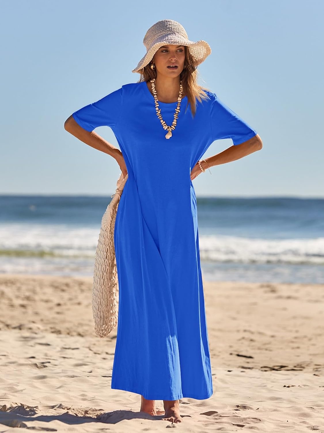 image:imageMEROKEETY Womens Summer Casual Short Sleeve Maxi Long Tshirt Dress 2026Royalblue