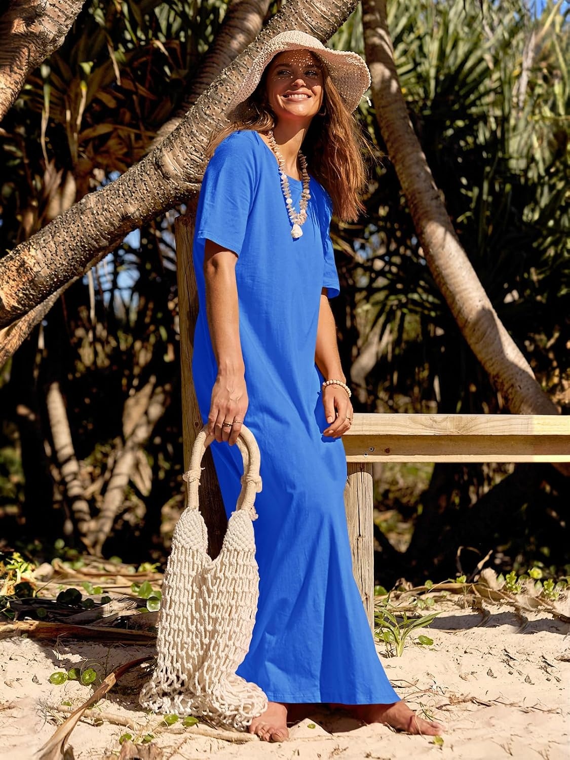 image:imageMEROKEETY Womens Summer Casual Short Sleeve Maxi Long Tshirt Dress 2026Royalblue