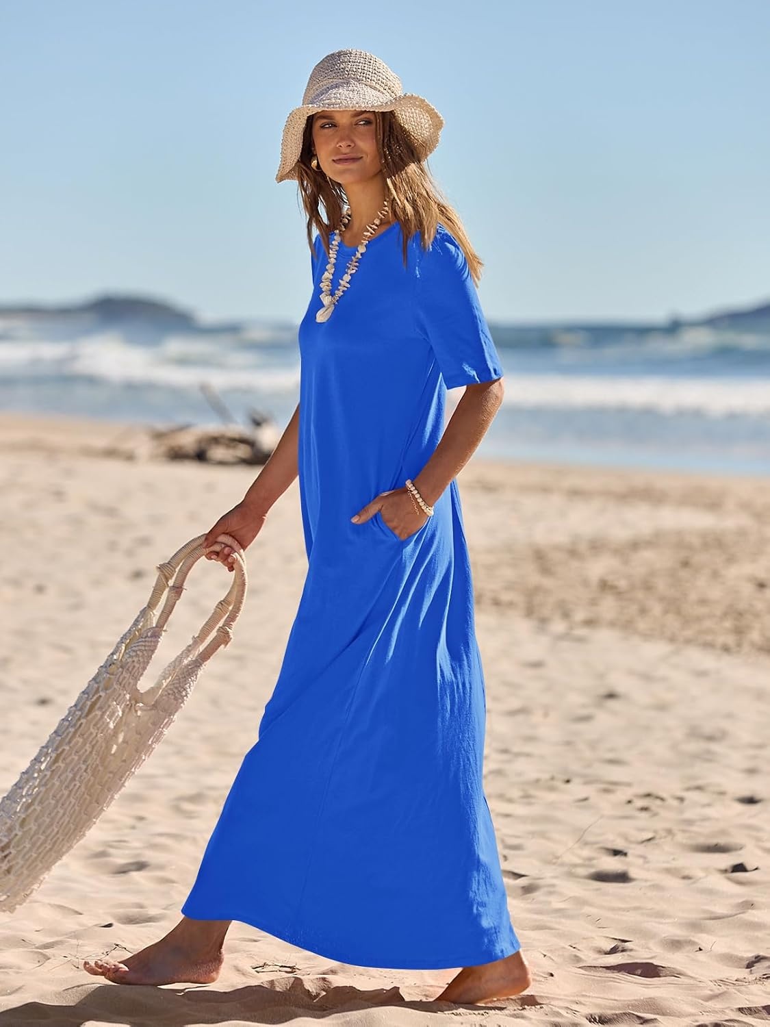 image:imageMEROKEETY Womens Summer Casual Short Sleeve Maxi Long Tshirt Dress 2026Royalblue
