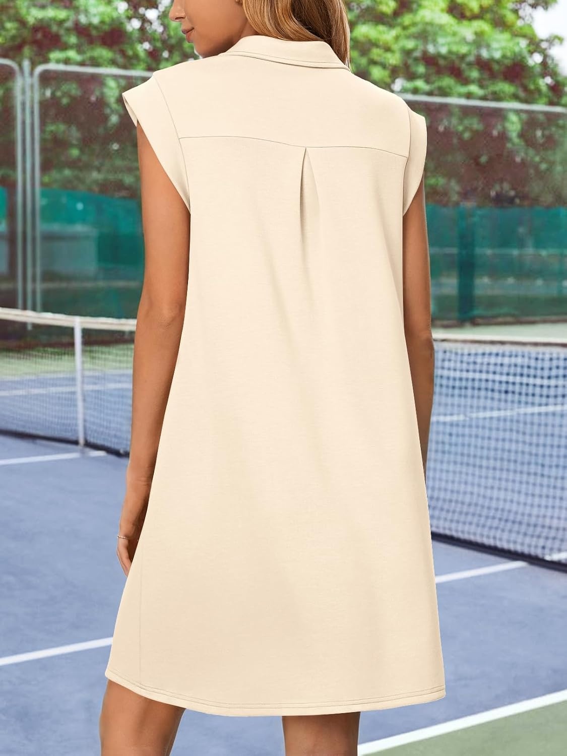 image:imageMEROKEETY Womens Summer Casual V Neck Collared Loose T Shirt Mini DressBeige