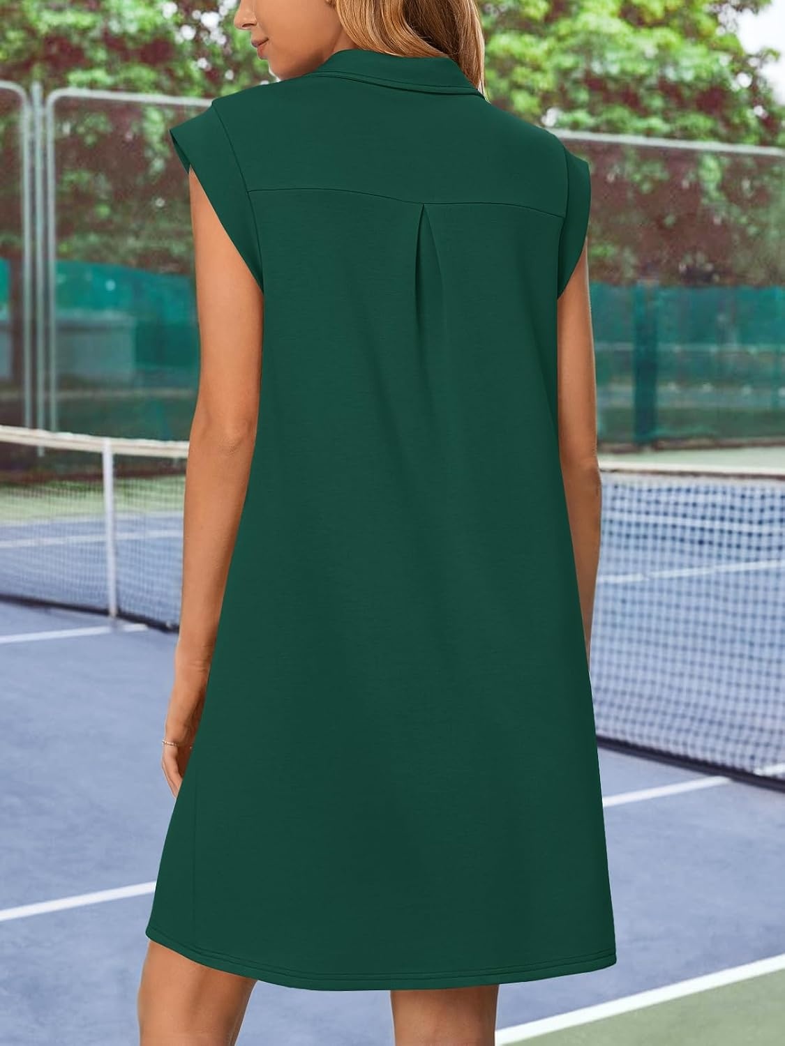image:imageMEROKEETY Womens Summer Casual V Neck Collared Loose T Shirt Mini DressDark Green