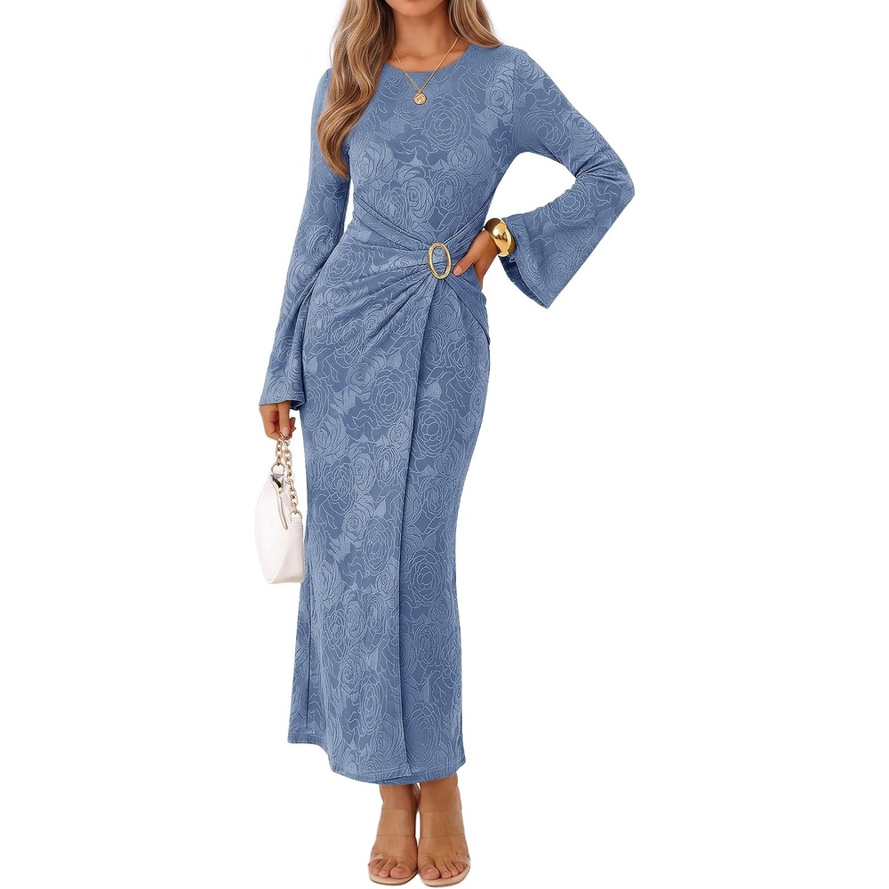 image:imageMEROKEETY Womens Fall Long Sleeve Formal Wedding Guest Cocktail Maxi DressDusty Blue