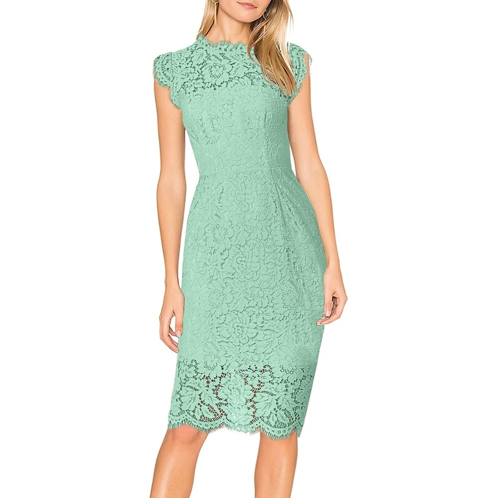 image:imageMEROKEETY Womens Lace Floral Cocktail Wedding Guest Elegant Formal DressesSage
